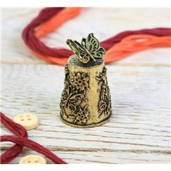 Thimble BUTTERFLY & FLOWERS Solid Brass Metal Russian Souvenir Collection