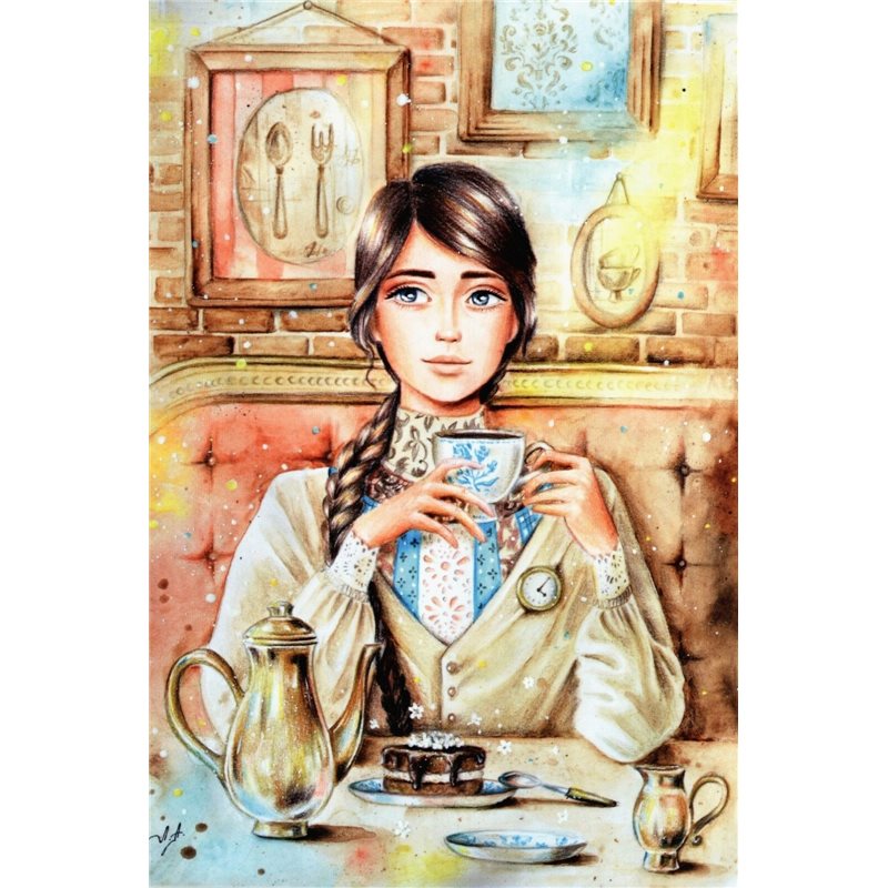Pretty Girl CUP of Tea Party Time Kitchen Russian Modern Postcard