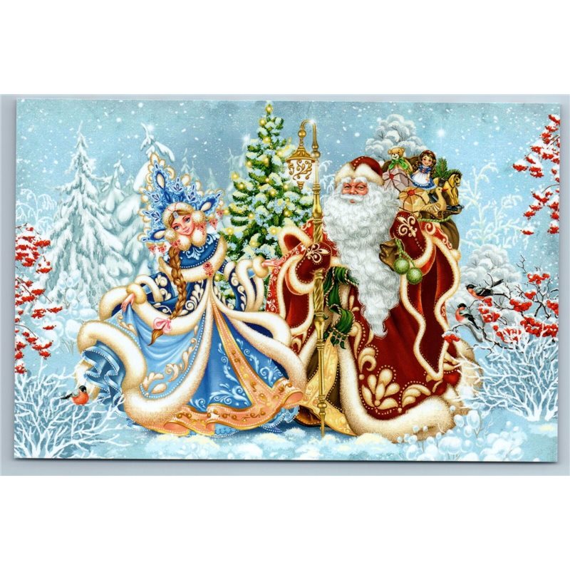 Father Frost & Snow Maiden in Snow Forest Folk Christmas Modern postcard