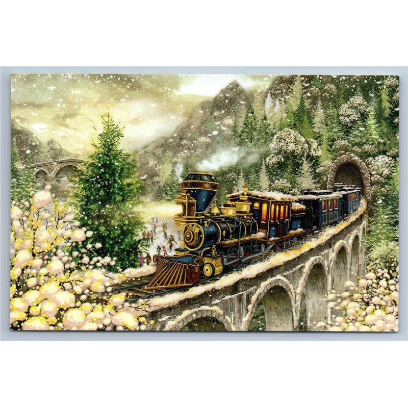 NEW YEAR'S EXPRESS TRAIN Railway Railroad Christmas Modern postcard