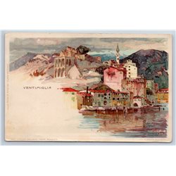 1900's View of Ventimiglia Italy City Sea Antique Postcard