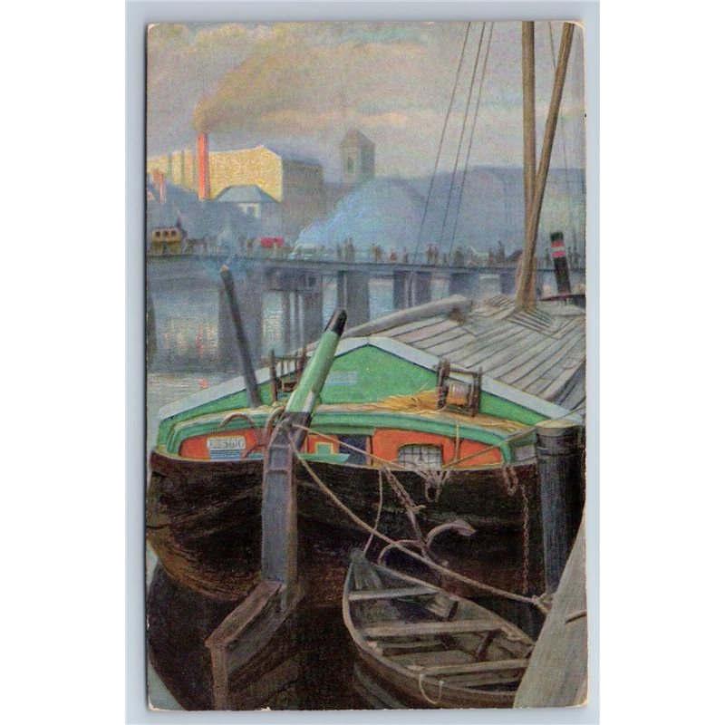 1900's Boat Pier Bridge Factory Landscape Antique Postcard