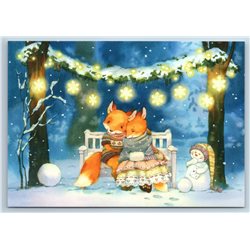 RED FOX on Bench Christmas Eve Decorations New Unposted Postcard