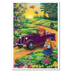 SQUIRREL Family on car walk Forest Snail Hedgehog New Unposted Postcard