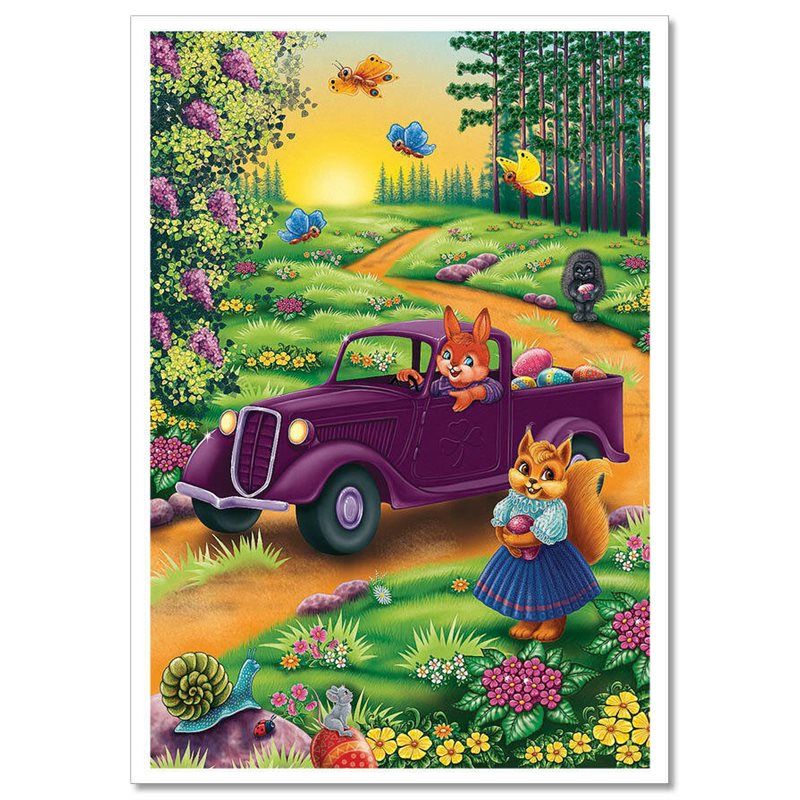 SQUIRREL Family on car walk Forest Snail Hedgehog New Unposted Postcard