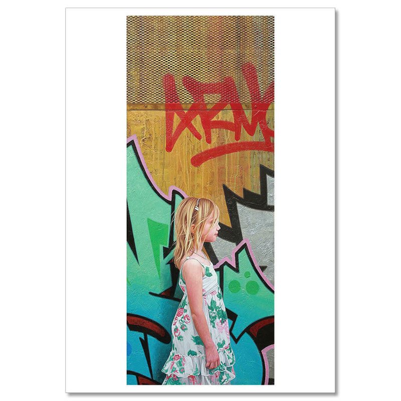 LITTLE GIRL in Dress in City Graffiti Wall Art New Unposted Postcard