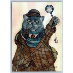 CAT DOCTOR WATSON with glasses and a magnifying glass New Unposted Postcard