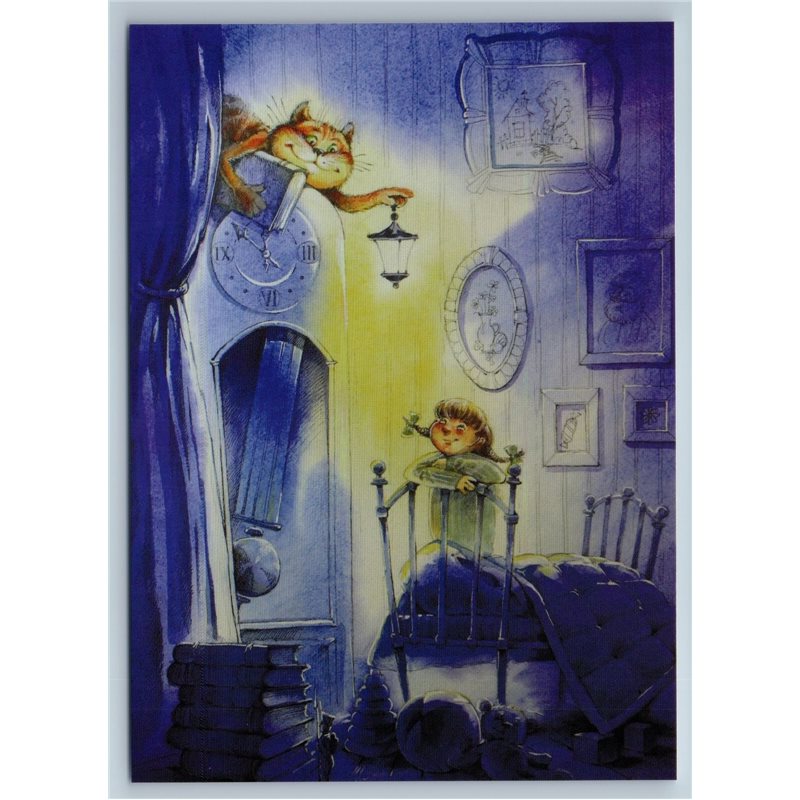 LITTLE GIRL & CAT with Lamp BOOK Another Fairy Tale New Unposted Postcard