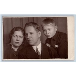 1950s LITTLE BOY with Mom & Dad Family Studio Pose Russian Soviet photo