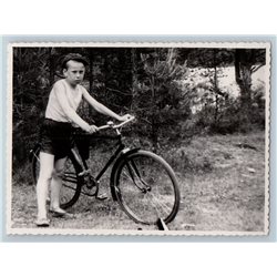 1956 HANDSOME SOVIET BOY with bike in Forest Sport Russian Photo