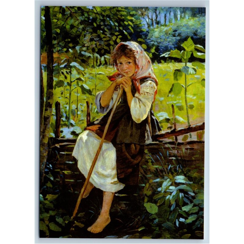 LITTLE GIRL in Shawl in Garden Peasant Ukraina by Trutovsky New Postcard