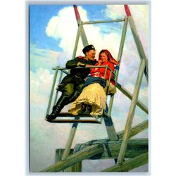 WOMAN & Cossack Men On the swing by Yaroshenko New Unposted Postcard