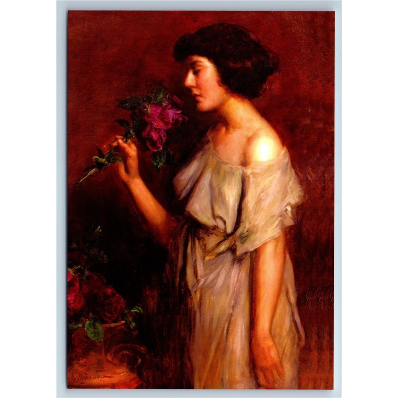PRETTY YOUNG GIRL Lady with Rose in Dress by Shtember New Unposted Postcard