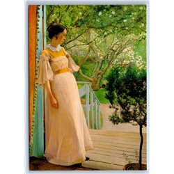 PRETTY YOUNG WOMAN on Steps Garden Old Fashion by Ring New Postcard
