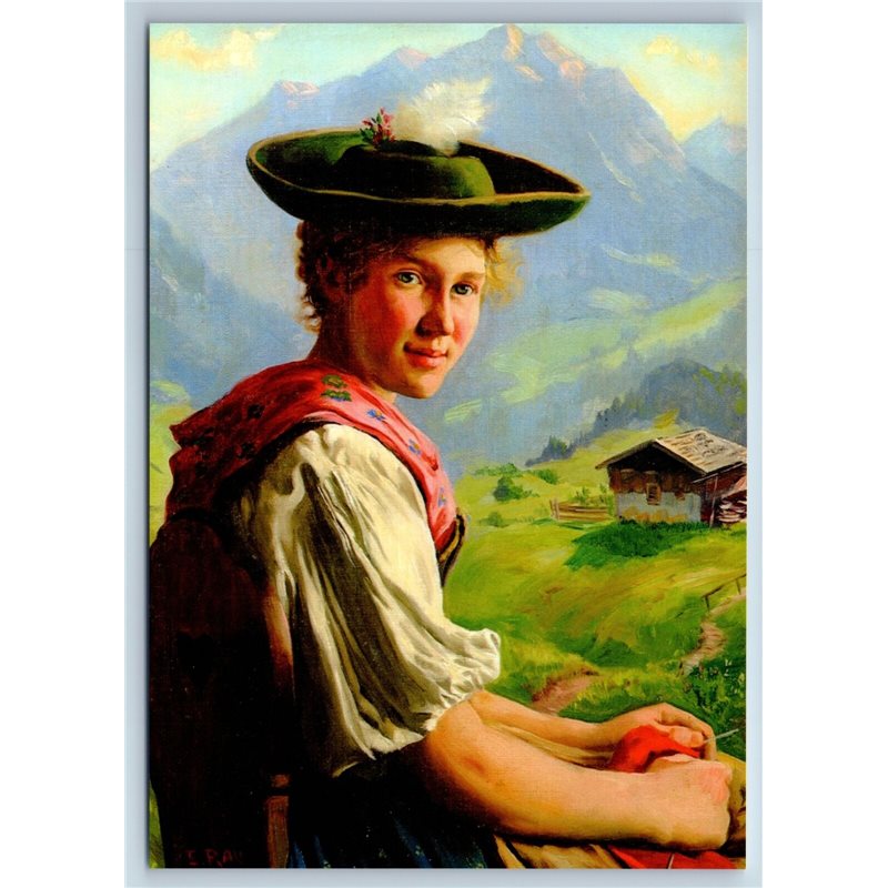 PRETTY YOUNG WOMAN German Peasant Folk by Rau New Unposted Postcard