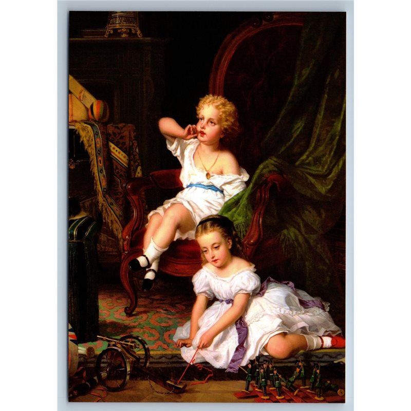 PRETTY LITTLE GIRLS play wooden TOY Doll Interior by Pieter New Postcard