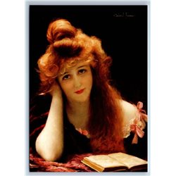 YOUNG WOMAN Girl Read BOOK Portrait by Perugini New Unposted Postcard