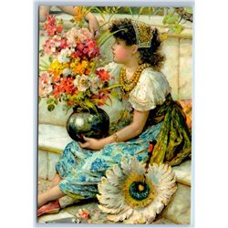 LITTLE GIRL with Vase of Flowers Greek Style by Coleman New Unposted Postcard