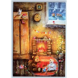 TEDDY BEAR TOY & LAMB Christmas Gifts Fireplace Tea Jug New Postcard