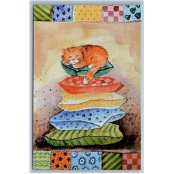 CUTE RED CAT on pillow Princess on the Pea by Bezkorovaynaya New Postcard