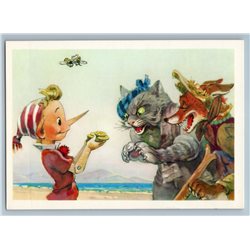 1967 PINOCCHIO & Cat with RED FOX Scammers by Vladimirsky Soviet Postcard