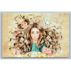 ALICE in Wonderland Rabbit & playing cards by Liukkonen New Unposted Postcard