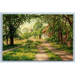 SUMMER LANDSCAPE with WINDMILL Farm Peasant by Johan Krouthen New Postcard