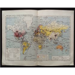 1929 MAP of World MINING INDUSTRIES by GGK VSNH USSR Soviet Rare