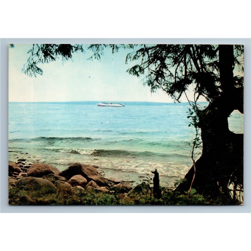 Karelia Russia Onega Lake Tree Ship Coast Endless View Sea Old Vintage Postcard