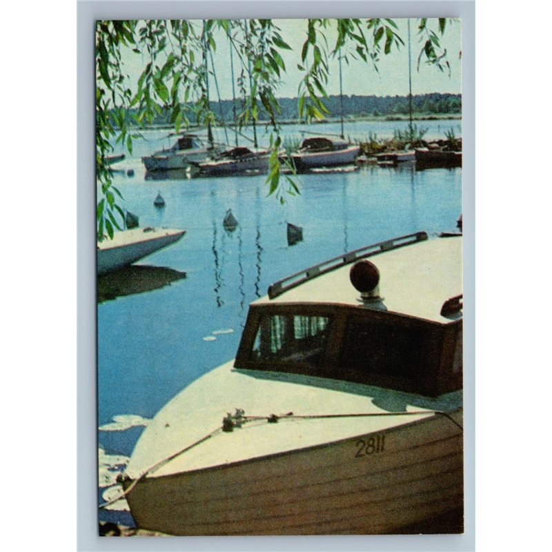 Latvia USSR  Lielupe Yachts Sea View Leaves Endless Old Vintage Postcard