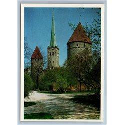 Tallin Estonia Saint Olaus Church Park Branches View Old Vintage Postcard