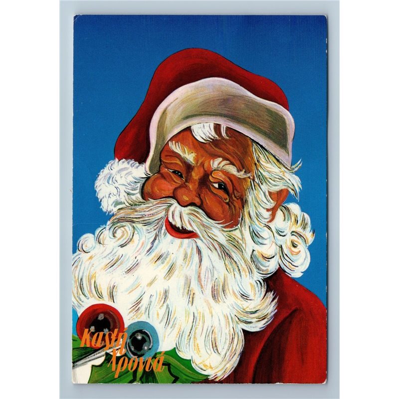 1970s SANTA CLAUS Merry Christmas Greek? Vintage Postcard