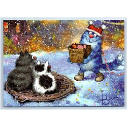 CAT feeds stray cats Christmas Gift FUNNY by Zeniuk New Unposted Postcard