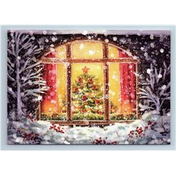 CHRISTMAS TREE with Decoration in Home WINDOW Snowy Eve New Unposted Postcard