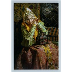 PRETTY WOMAN Russian Ethnic Folk Costume EARRINGS Jewelry New Unposted Postcard