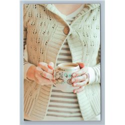 COFFEE CUP in Woman Hands WARM Time for Relax Russian New Postcard