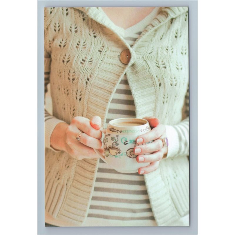 COFFEE CUP in Woman Hands WARM Time for Relax Russian New Postcard