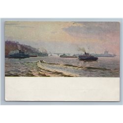 1954 SHIPS on Volga River Seascape Boats by Suzdaltsev Soviet USSR Postcard