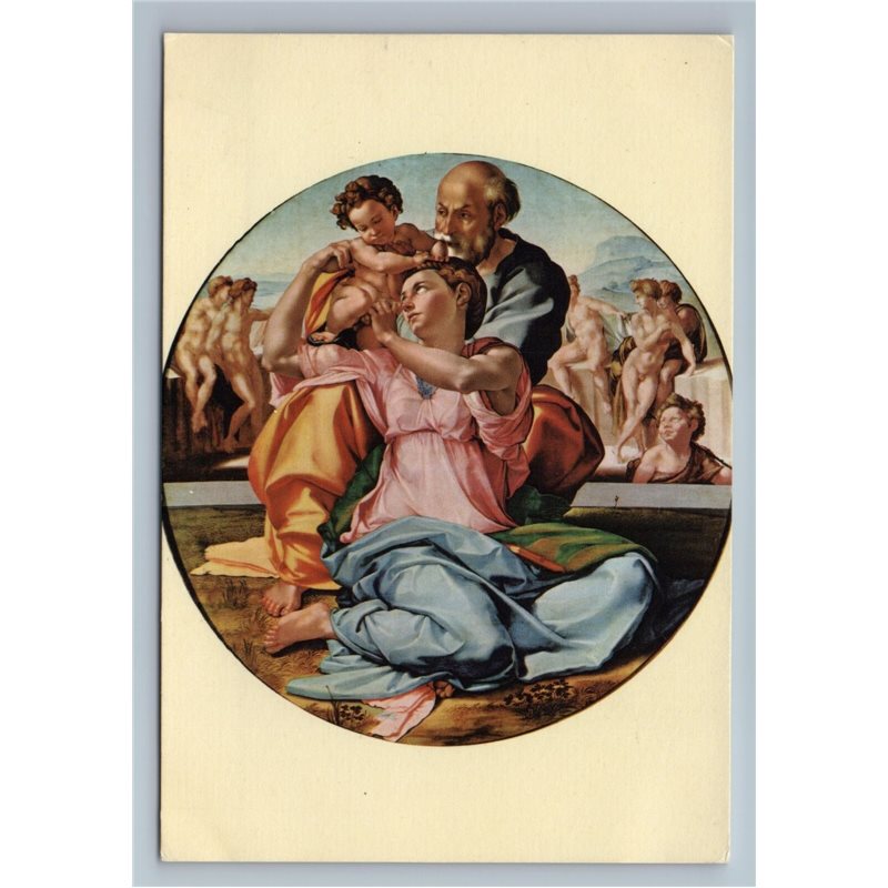 HOLY FAMILY Madonna Jesus Michelangelo Italian Art Vintage Postcard