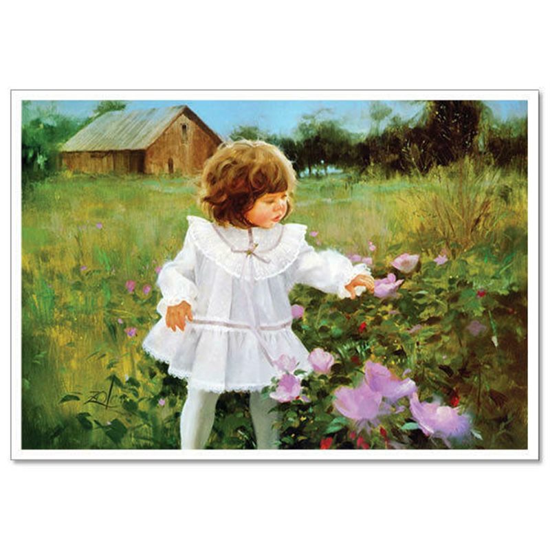 PRETTY LITTLE GIRL in Garden KIDS ART by Donald Zolan New Russian Postcard
