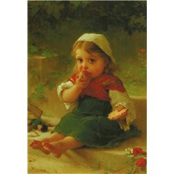 Cute LITTLE GIRL & Apple Shawl Garden Barefoot by Munier MODERN postcard 