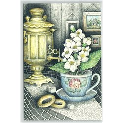 JASMINE TEA party time SAMOVAR CUP bagels Paintings Graphic Modern postcard