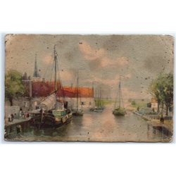 1910's SEASIDE Sailboat Boats Ship Pier Meissner Buch Leipzig Antique Postcard
