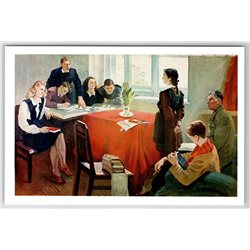 Reception in Komsomol by Grigoriev Pioneer Socialist Realism Russian Postcard