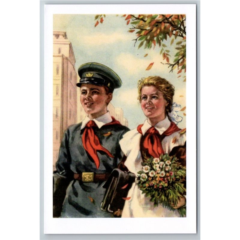 "In the Good Hour" by Karpovsky Pioneer Socialist Realism Russian postcard