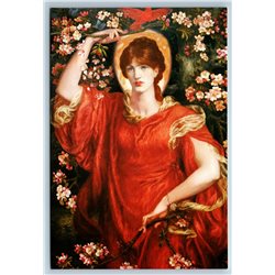 WOMAN LADY in Red Dress Garden by DANTE ROSSETI Pre-Raphaelites NEW Postcard