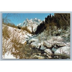 Dombay Russia River Dombay Elgen Mountain Glacier Birches Old Vintage Postcard