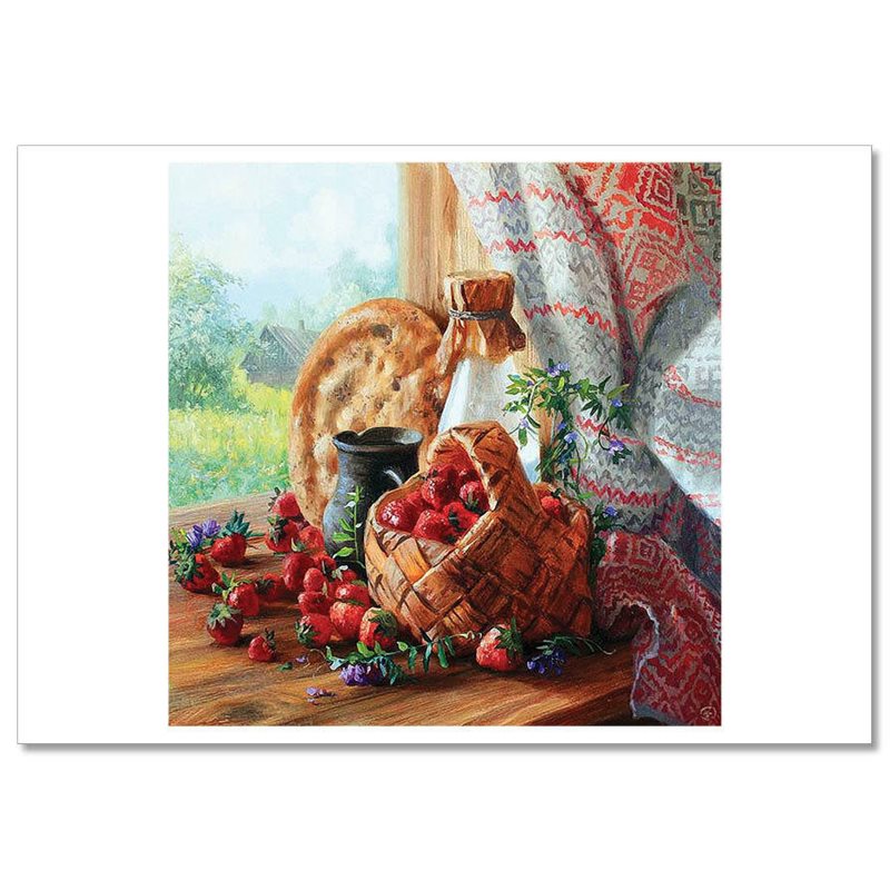 STILL LIFE Strawberries in a basket Milk Jug by Zhdanov Russia Modern Postcard