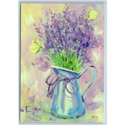 GENTLE LAVENDER BOUQUET Provence Style Art Butterfly New Unposted Postcard