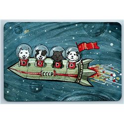 BELKA and STRELKA Funny Space DOGS in Rocket USSR Cosmos Russian New Postcard